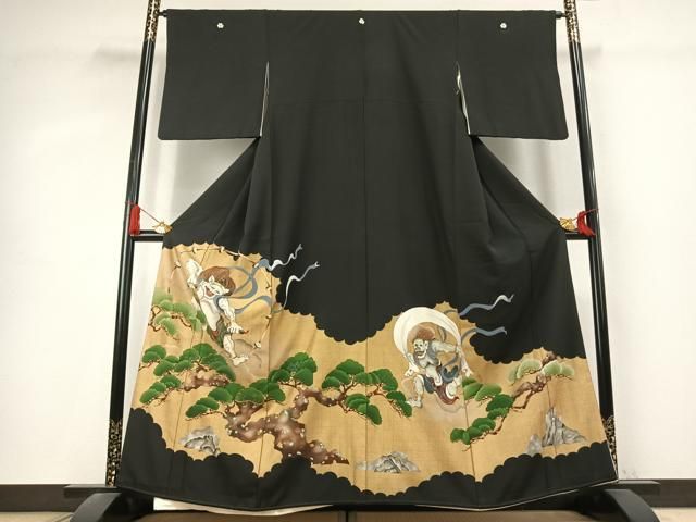平和屋着物●豪華黒留袖　駒刺繍　風神雷神　金彩　正絹　逸品　AABK7635fy 33,800円