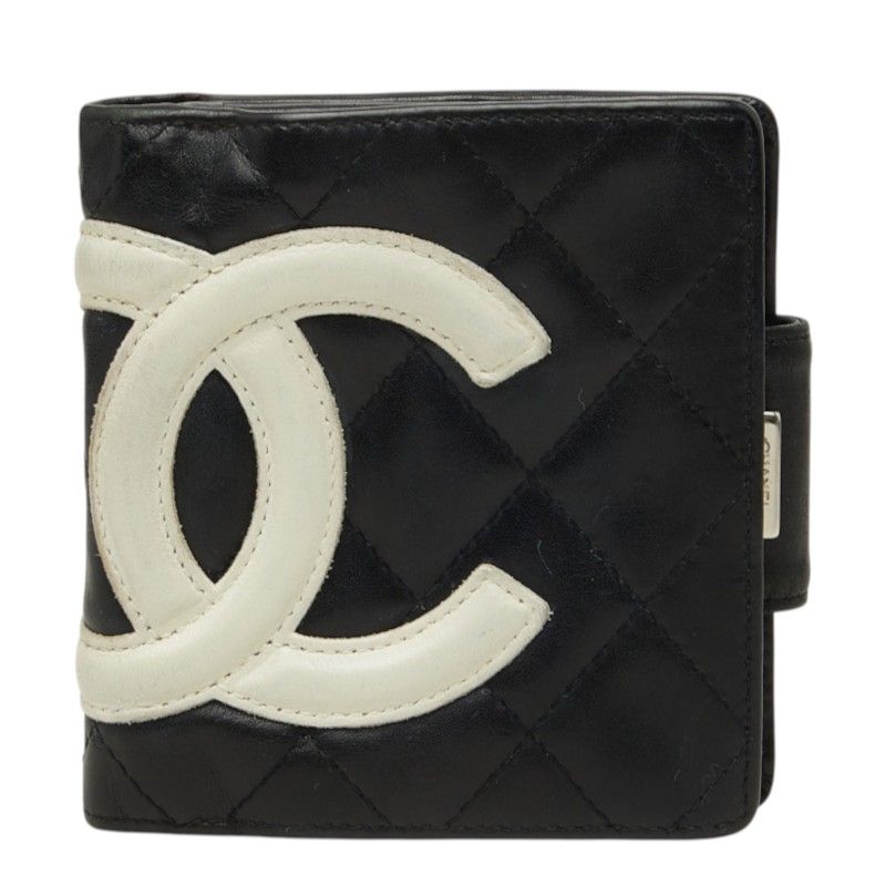 シャネル カンボンライン ココマーク がま口財布 ガマ口 二つ折り財布 ピンク ブラック レザー レディース CHANEL【234-87471】
