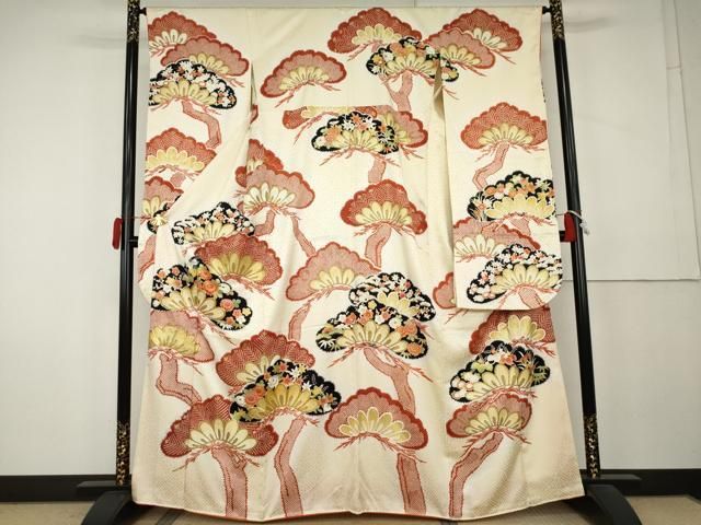 平和屋着物●豪華振袖　駒刺繍　枝松文　暈し染め　金彩　正絹　逸品　AABL0162cs