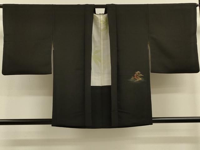平和屋着物＃羽織　寿光織　文箱枝梅文　黒地　金銀糸　正絹　逸品　CABK3295in