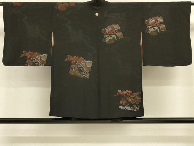 平和屋着物＃羽織　寿光織　色紙風景花文　黒地　金銀糸　正絹　逸品　CABK3320in 9,620円