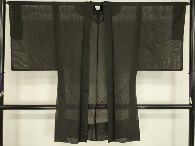 平和屋着物▽男性　長羽織　スリーシーズン春夏秋　塵除け　絽　黒色　正絹　逸品　DABH6841az