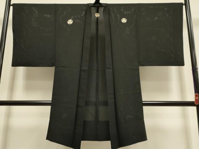 平和屋着物▽男性　黒紋付　長羽織　スリーシーズン　春夏秋　塵除け　絽　正絹　逸品　DABI4267du