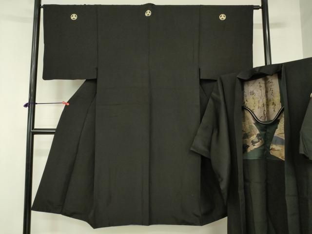 平和屋着物●男性　黒紋付・羽織セット　正絹　逸品　DABI5221op
