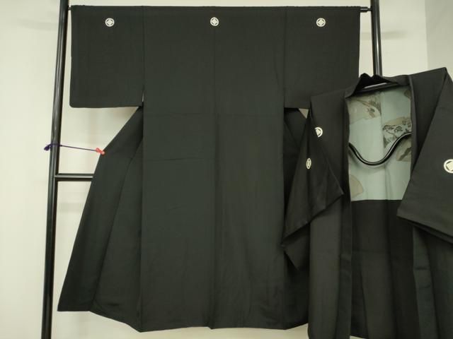 平和屋着物●男性　黒紋付・羽織セット　正絹　逸品　DABI5222op