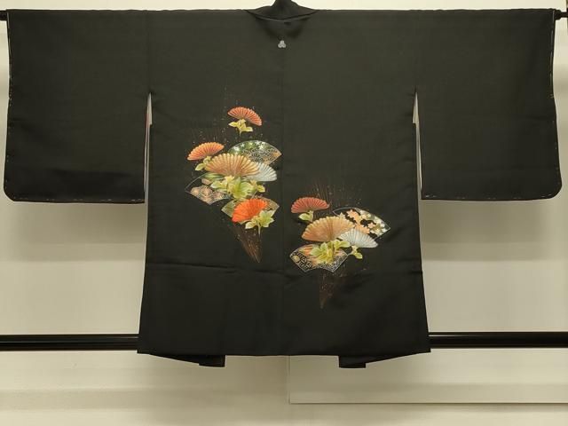 平和屋着物＃羽織　刺繍　地紙草花文　黒地　金銀彩　正絹　逸品　未使用　CABK3342in