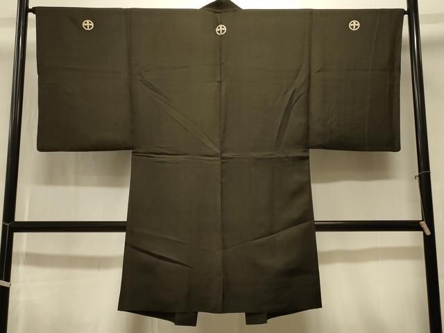 平和屋着物＃男性　長羽織　黒紋付き　正絹　逸品　CABK3395in