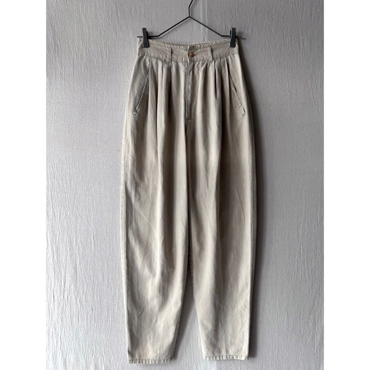 【4タック】80s 90s USA vintage パンツ / 7 ラミー リネン コットン ベージュ スラックス ビンテージ P6-08012-9154
