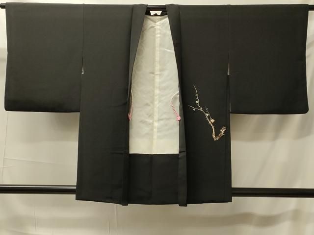 平和屋着物＃羽織　総刺繍　枝花文　黒地　金糸　正絹　逸品　CABK3442in