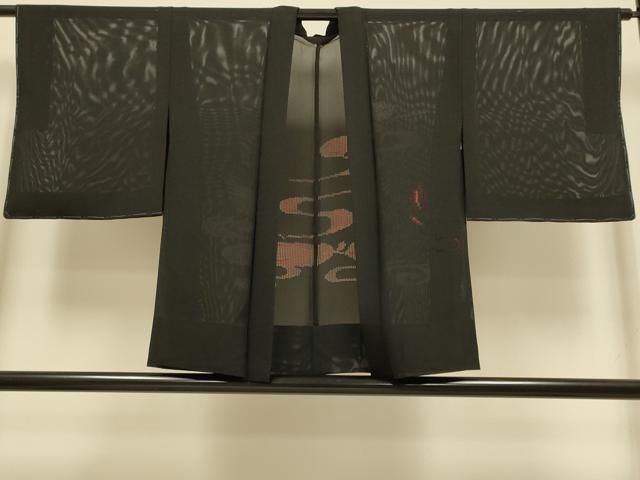 平和屋着物▽羽織　スリーシーズン　春夏秋　塵除け　流水草葉文　黒地　正絹　逸品　未使用　DABI4386du
