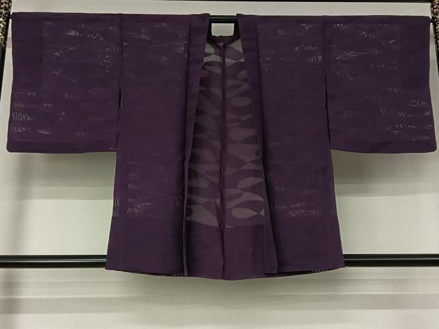 平和屋着物▽羽織　スリーシーズン　春夏秋　塵除け　幾何学文様　葡萄色　正絹　逸品　AABL0521jh