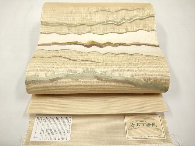 平和屋着物＊夏物　西陣　都謹製　八寸名古屋帯　手おり櫛織　流線文　証紙付き　正絹　逸品　CABL7678tx
