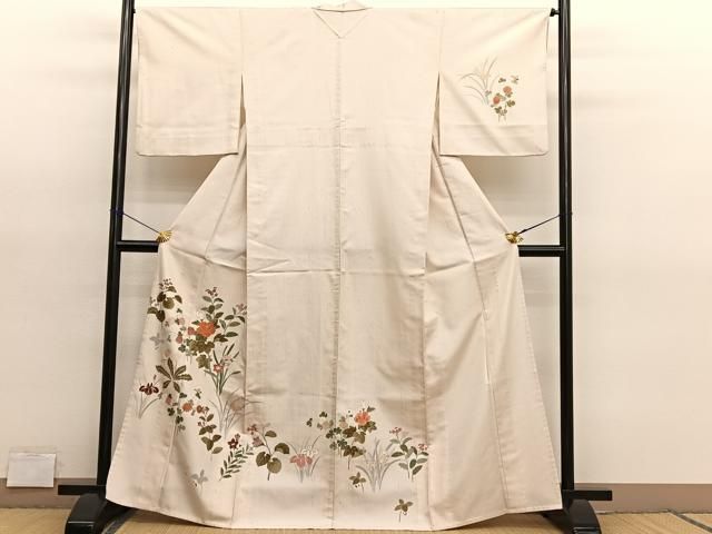 平和屋着物▽訪問着　単衣　刺繍　草花文　金彩　正絹　逸品　BAAY4525hv
