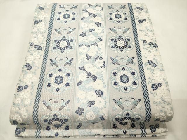 平和屋着物●六通柄袋帯　藍　花鳥間道　正絹　逸品　CABM0409dy 24,050円