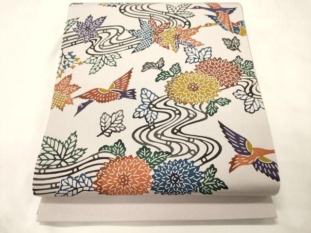 平和屋着物●太鼓柄袋帯　型染め　流水花鳥文　やまと誂製　正絹　逸品　CABM0411dy 22,152円