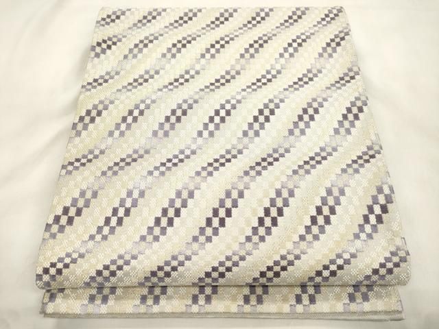 平和屋着物●六通柄袋帯　流彩市松文　金糸　正絹　逸品　未使用　CABM0419dy