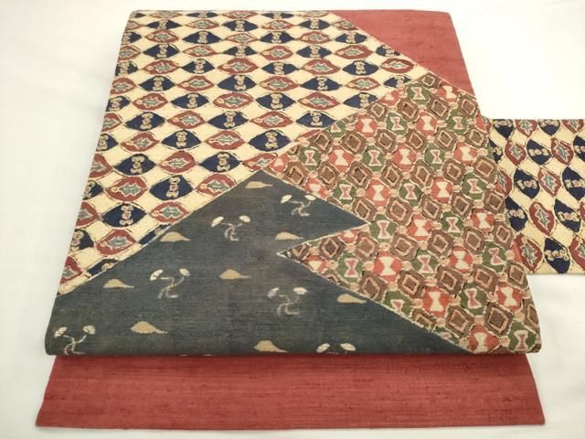 平和屋着物●九寸名古屋帯　紬地　ろうけつ染め　抽象文様　正絹　逸品　AABL2483pf