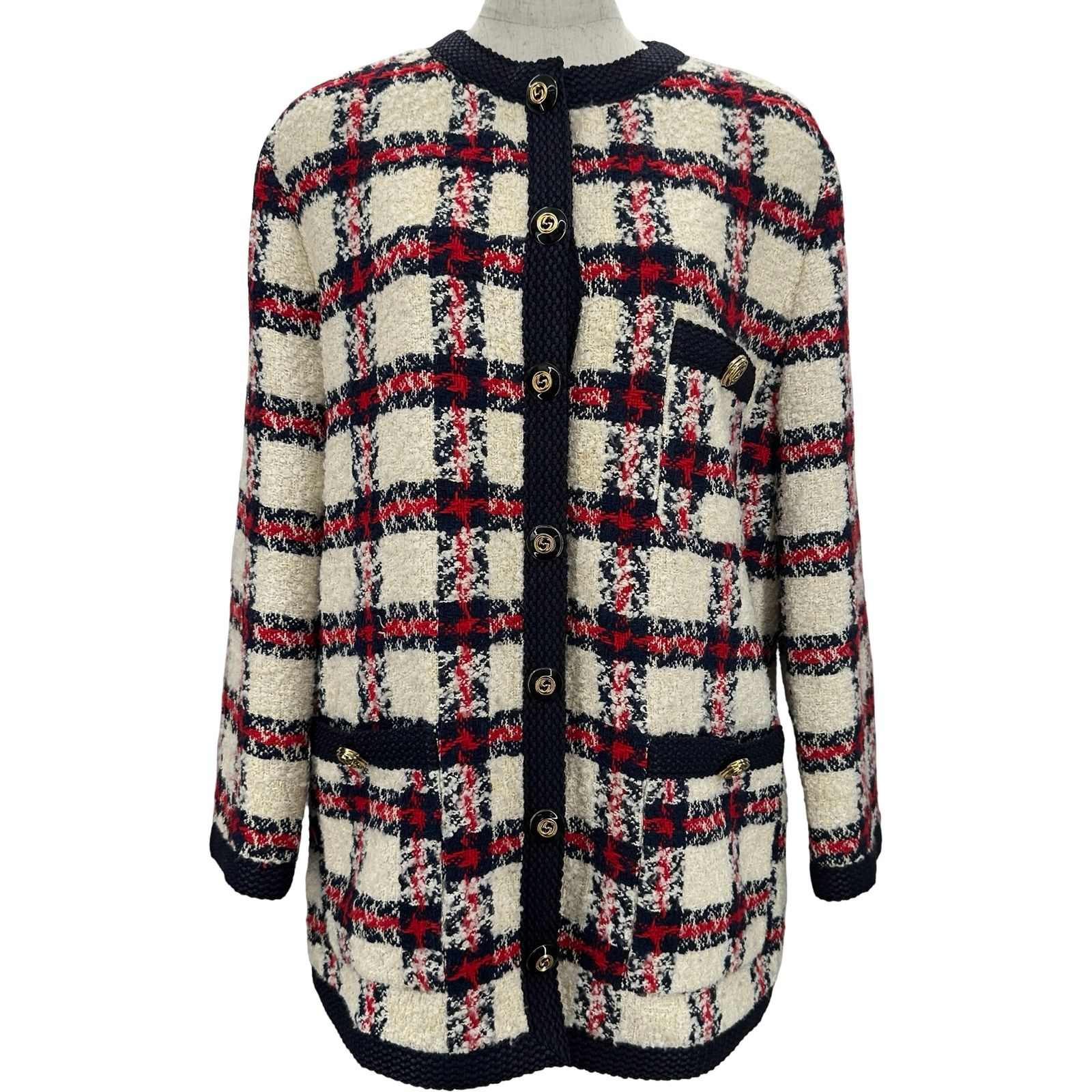 グッチ GUCCI GGボタンノーカラーツイードコート 660820 アイボリー ナイロン レディース その他アウター
