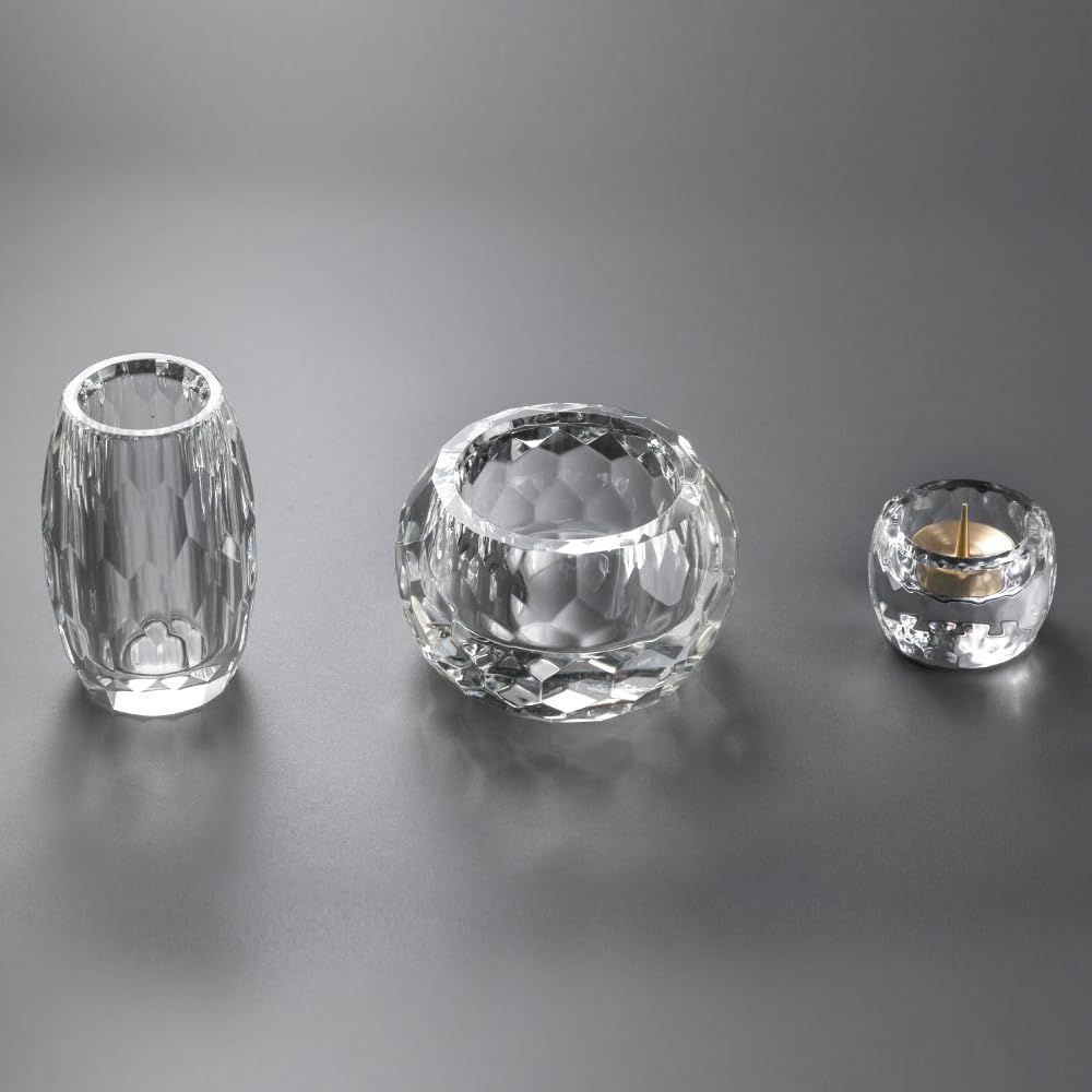 仏具セット ミニ ベガ クリア 3具足 3.0寸 クリスタル仏具 モダン仏具 K7クリスタルガラス おしゃれ(K7) おしゃれ 香炉 花立 蝋燭立て (ベガ 3.0寸 3具足 クリア)ym 4b218c49