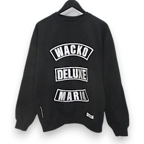 デラックス Deluxe 24DWM2000 ワコマリア WACKO MARIA コラボ 長袖 スウェット トレーナー S 黒系 ブラック 刺繍 リブ 日本製 タグ付 21,630円