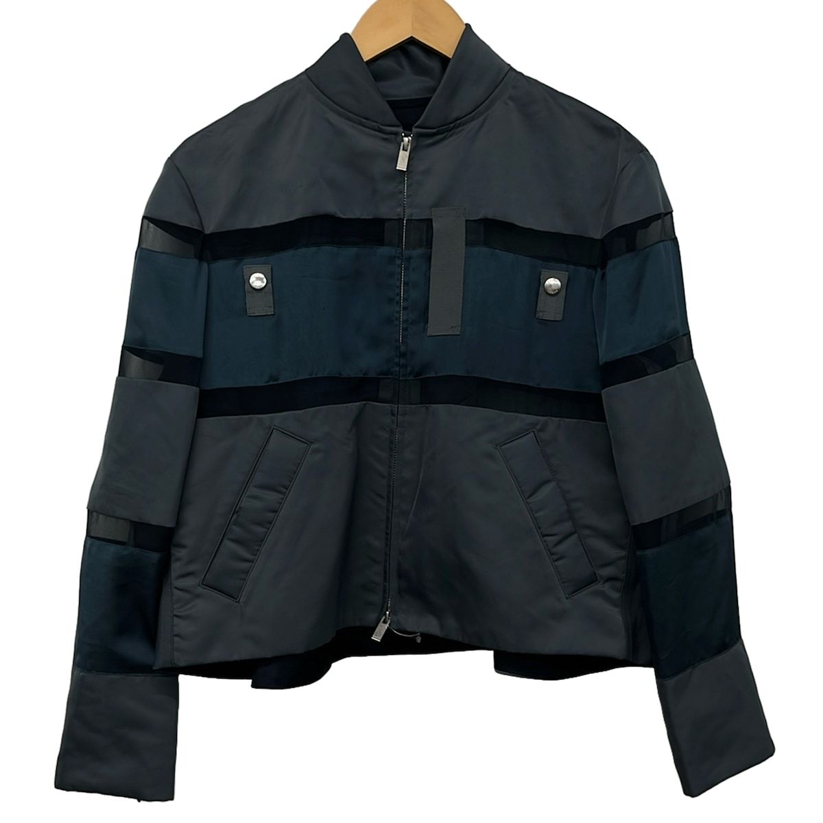 Sacai(サカイ) ブルゾン サイズ1 S レディース - 25-07676 グレー×ネイビー×マルチ 長袖/シースルー/春/秋 38,350円