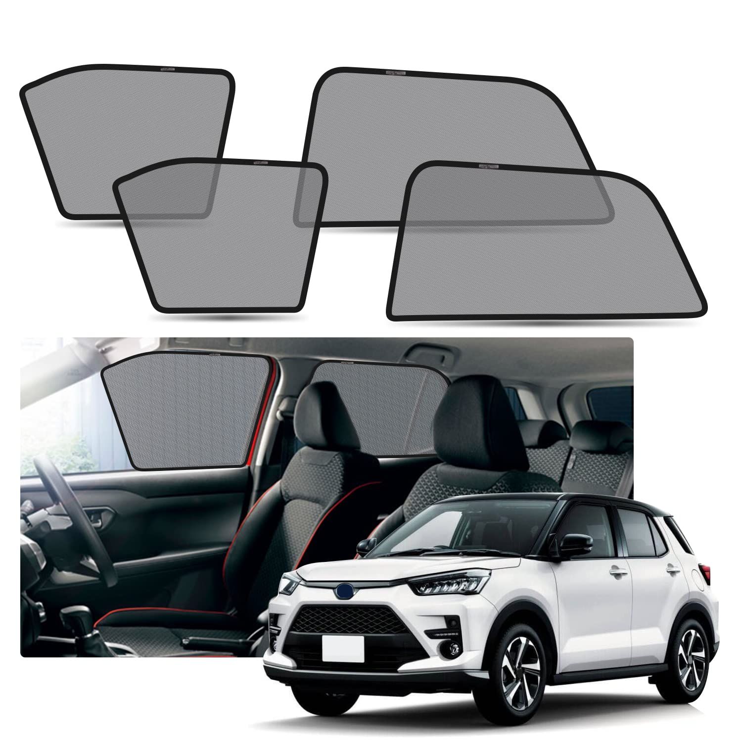 【RUIYA】4枚セット トヨタ ライズ ダイハツ ロッキー A200系 専用 サンシェード サイド カーテン マグネット ロッキー 車 カーシェード シェード日除け ライズ 遮光 目隠し 断熱 車中泊 暑さ対策 折り畳み 貼り付け簡単 ロッ ffe5f13e
