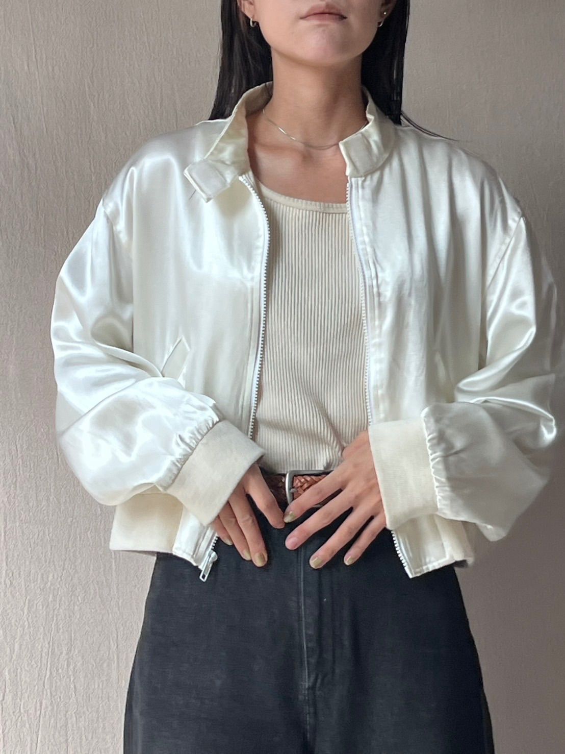 USA製 80s Ralph Lauren サテン ジャケット / M レーヨン アセテート ホワイト レディース ビンテージ 90s O6-05018-9429