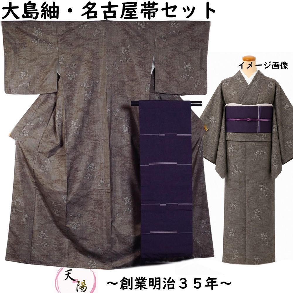 着物セット 大島紬・名古屋帯 2点 セット 枝花模様 9マルキ 片ス 割込式絣 Sサイズ 泥染 【送料無料 紬 中古 紬 着物 tsumugi 紬 リサイクル着物 大島紬 着物 中古 大島 紬 正絹 リユース 紬 紬着物 リサイクル着物 】 16,280円