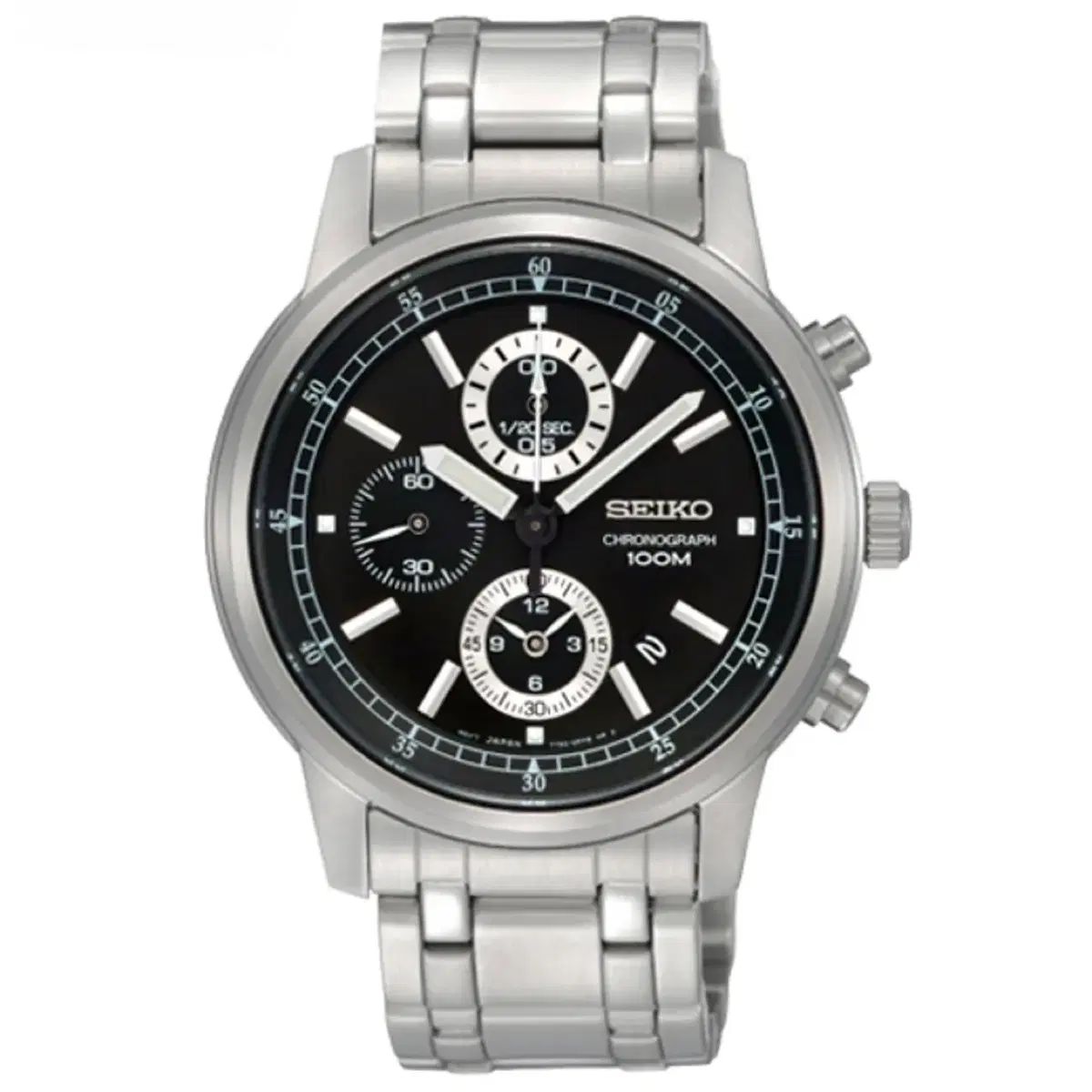SEIKO セイコー フルメタル クロノグラフ シルバー & ブラック リストウォッチ (A級)