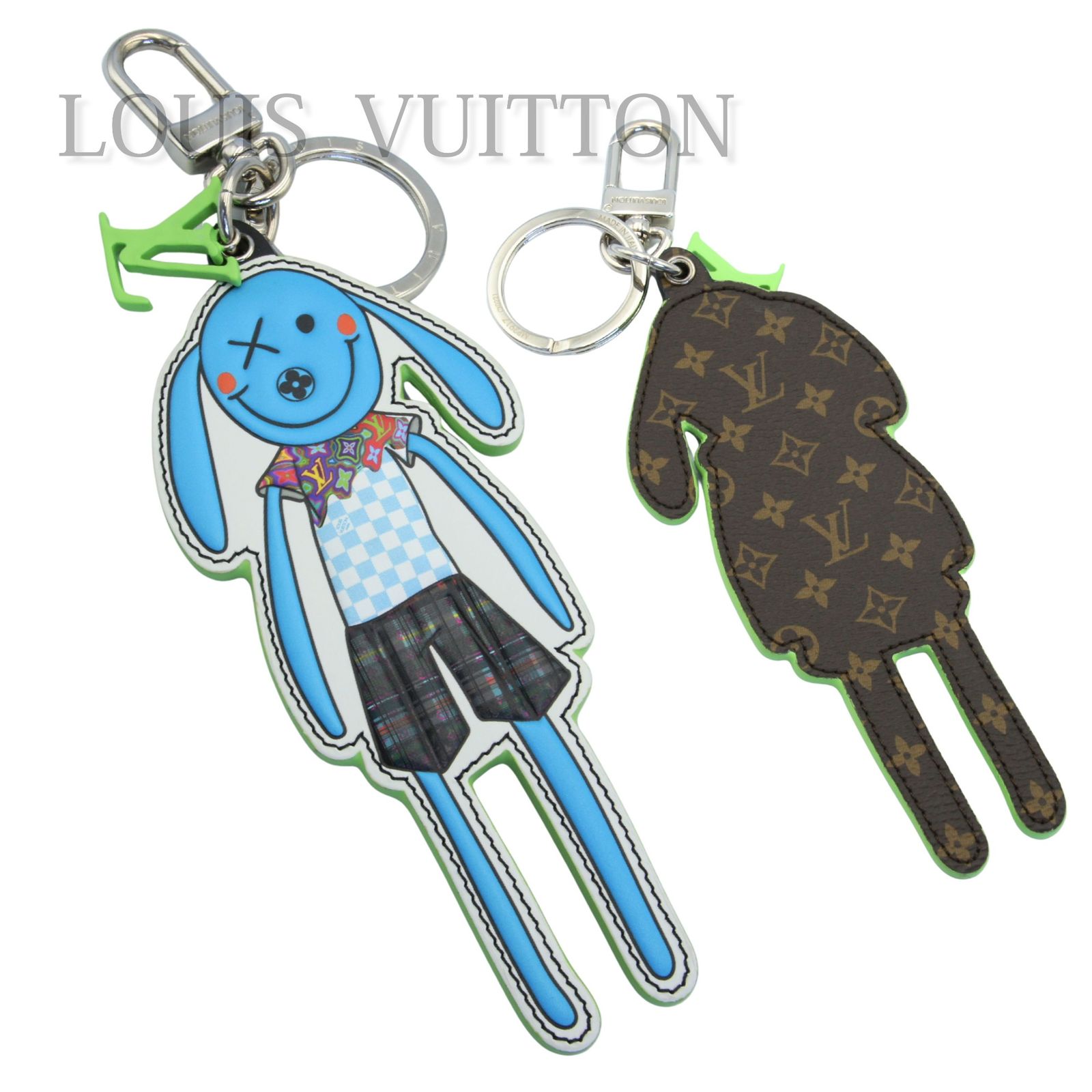 【中古】LOUIS VUITTON ルイヴィトン ポルトクレ LVラビット バッグチャーム キーホルダー ユニセックス ブルー グレー グリーン モノグラム・エクリプス M63224 メンズ レディース チャーム プレゼント ギフト 誕生日 記念日