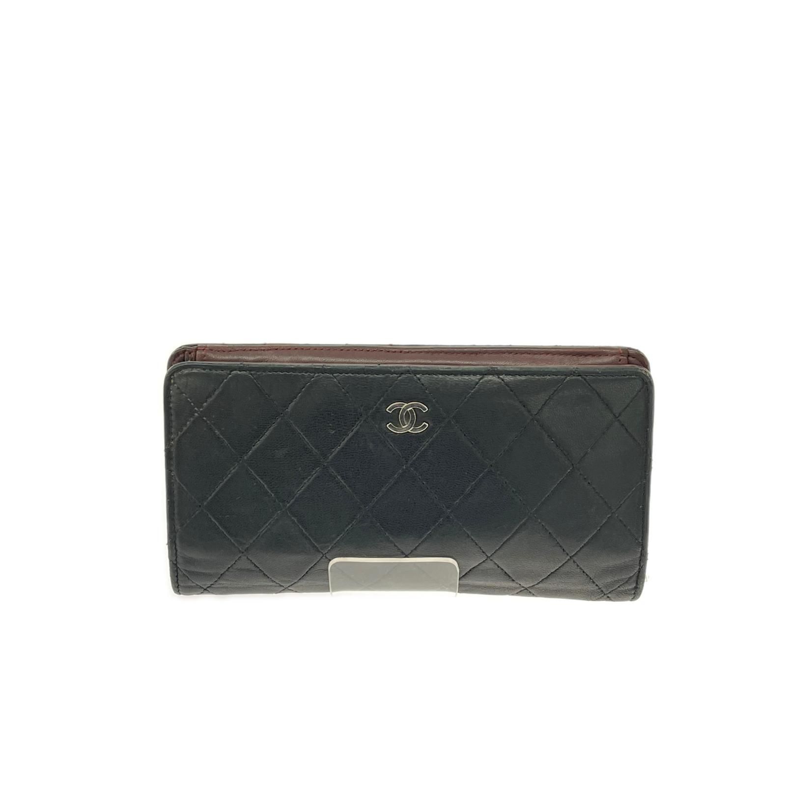 CHANEL シャネル 2つ折り財布 長財布 マトラッセ ラムレザー ブラック