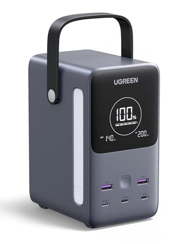 msUGREEN 300W 48000mAh 5ポート 3*USB-C＋2*USB-A デジタル表示/LEDライト | 240W充電ケーブル付 PD3.1 単ポート140W ハンドル付 縦置型コンパクト NTC温調技術 パススルー/低電流モー 5793fd70