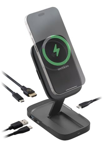 msエレコム Qi2対応 ワイヤレス充電スタンド 4in1 ドッキングステーション PD65W PC充電 映像出力 HDMI 4K/60Hz 高速データ転送 5Gbps DST-Q040BPGY 0d4950bc