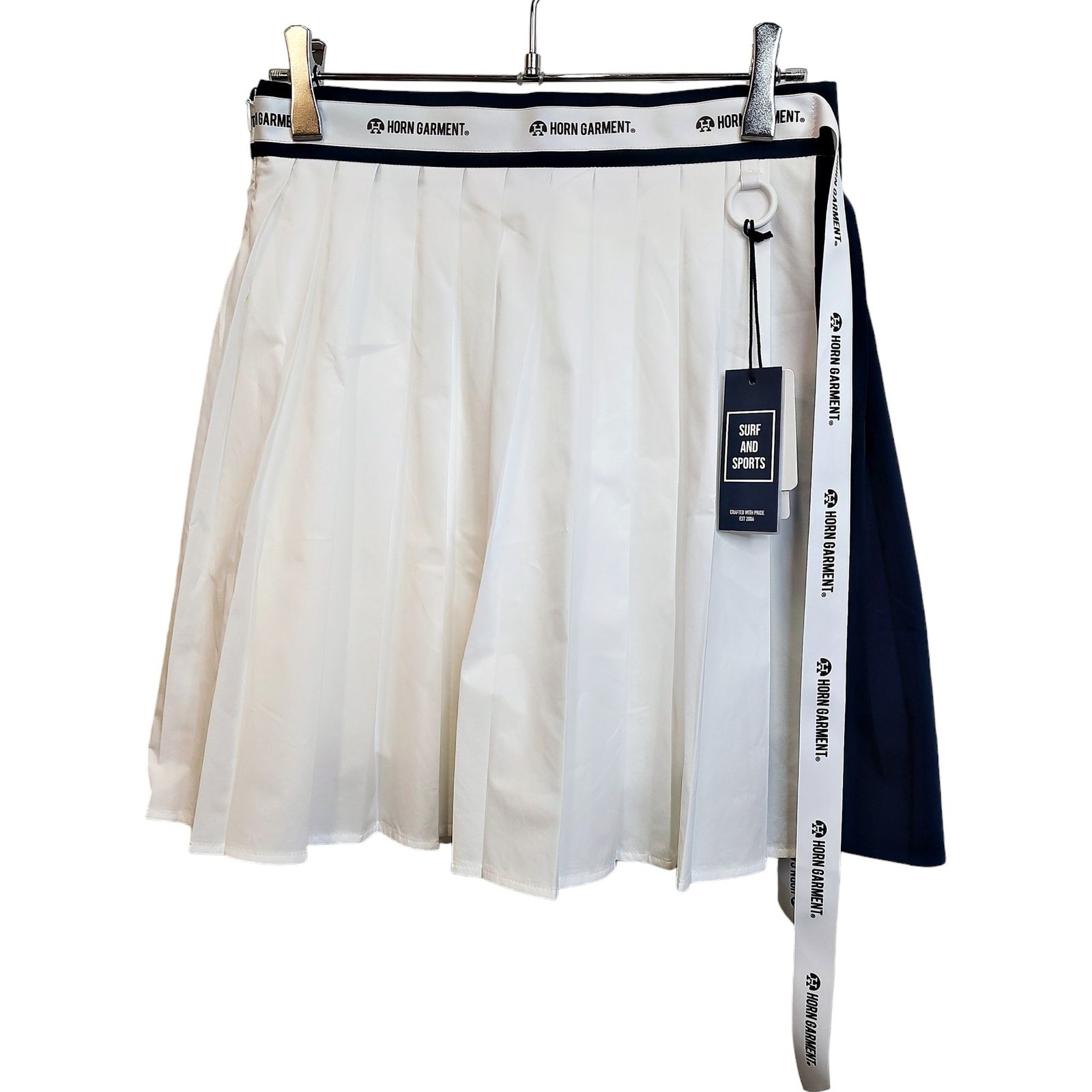 HORN GARMENT ホーンガーメント ゴルフ BC Ribbon Pleated Skirt プリーツスカート HCW-5A-AE03 40 ホワイト×ネイビー レディース