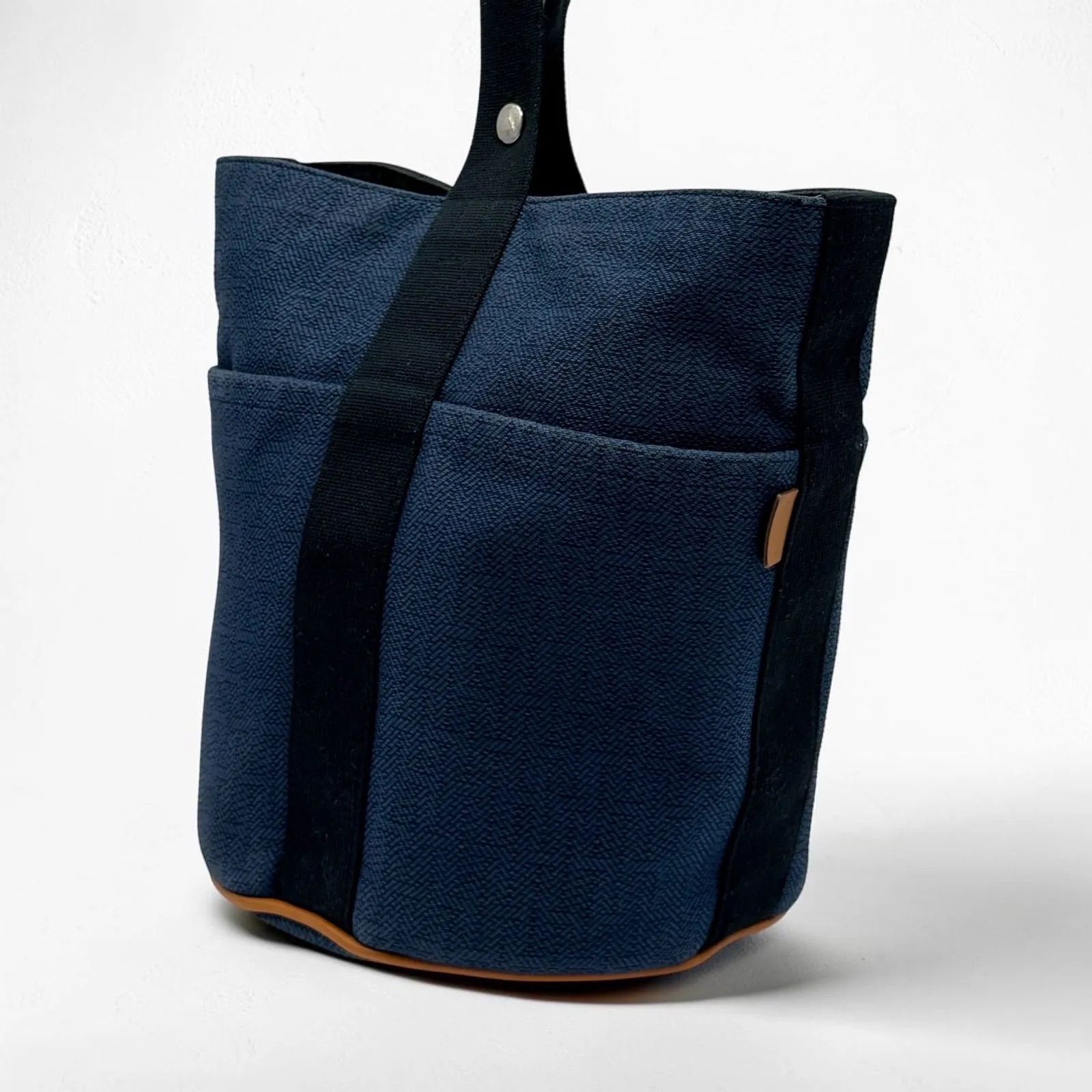 HERMES エルメス サクソーMM トートバッグ キャンバス ネイビー ブラック