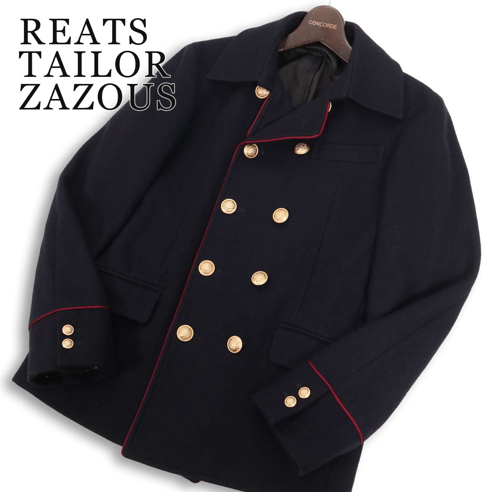 REATS TAILOR ZAZOUS リーツテイラーザズー 秋冬★ ウール&カシミヤ パイピング メルトン Pコート 日本製 Sz.36 メンズ 紺