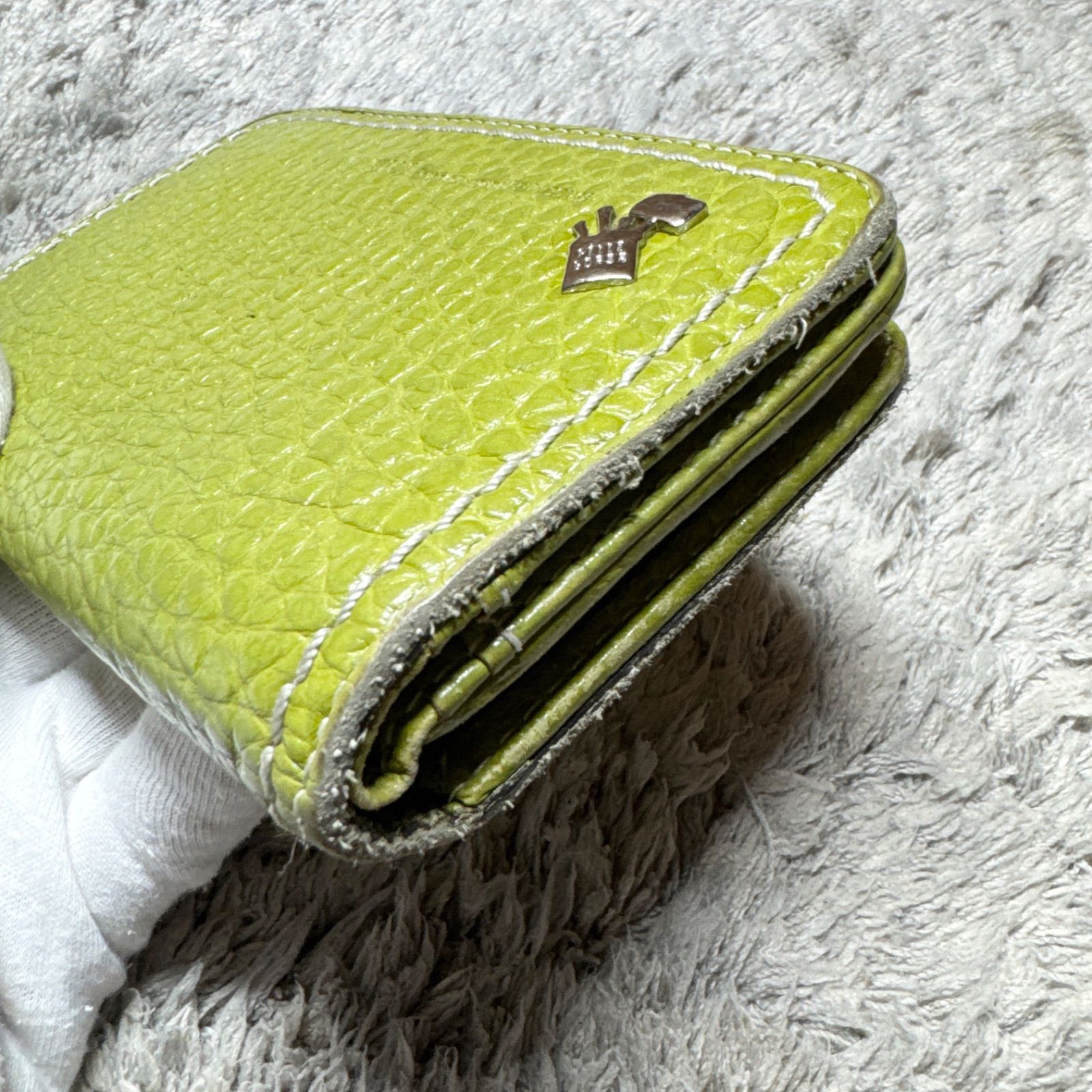 PELLE BORSA ペレボルサ 二つ折り財布 L字ファスナー シボ革 グリーン