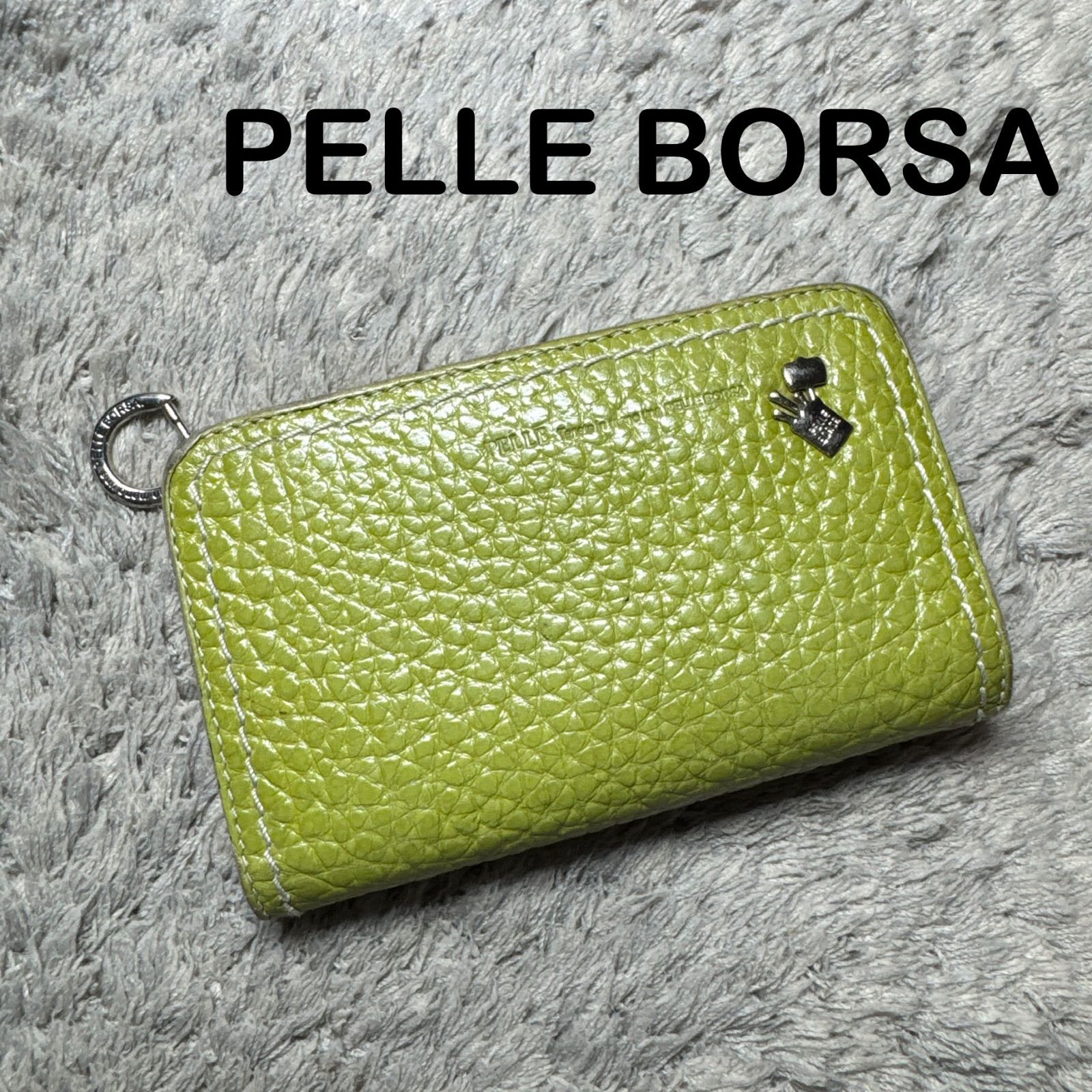 PELLE BORSA ペレボルサ 二つ折り財布 L字ファスナー シボ革 グリーン