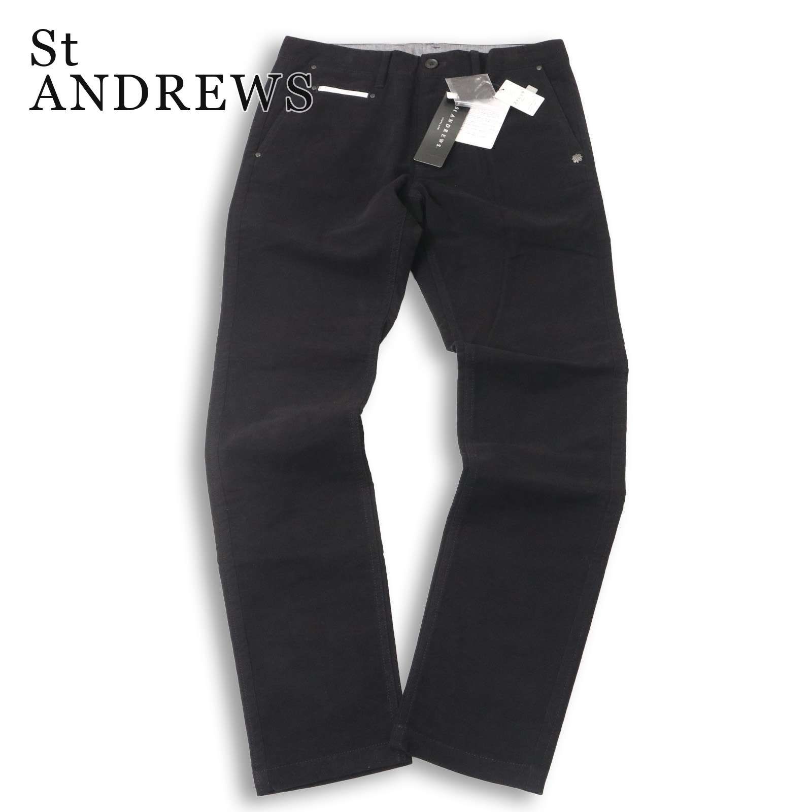 【新品 未使用】 St ANDREWS セントアンドリュース ゴルフ 秋冬 ロゴ刺繍★ ストレッチ パンツ スラックス Sz.M メンズ 黒 7,112円