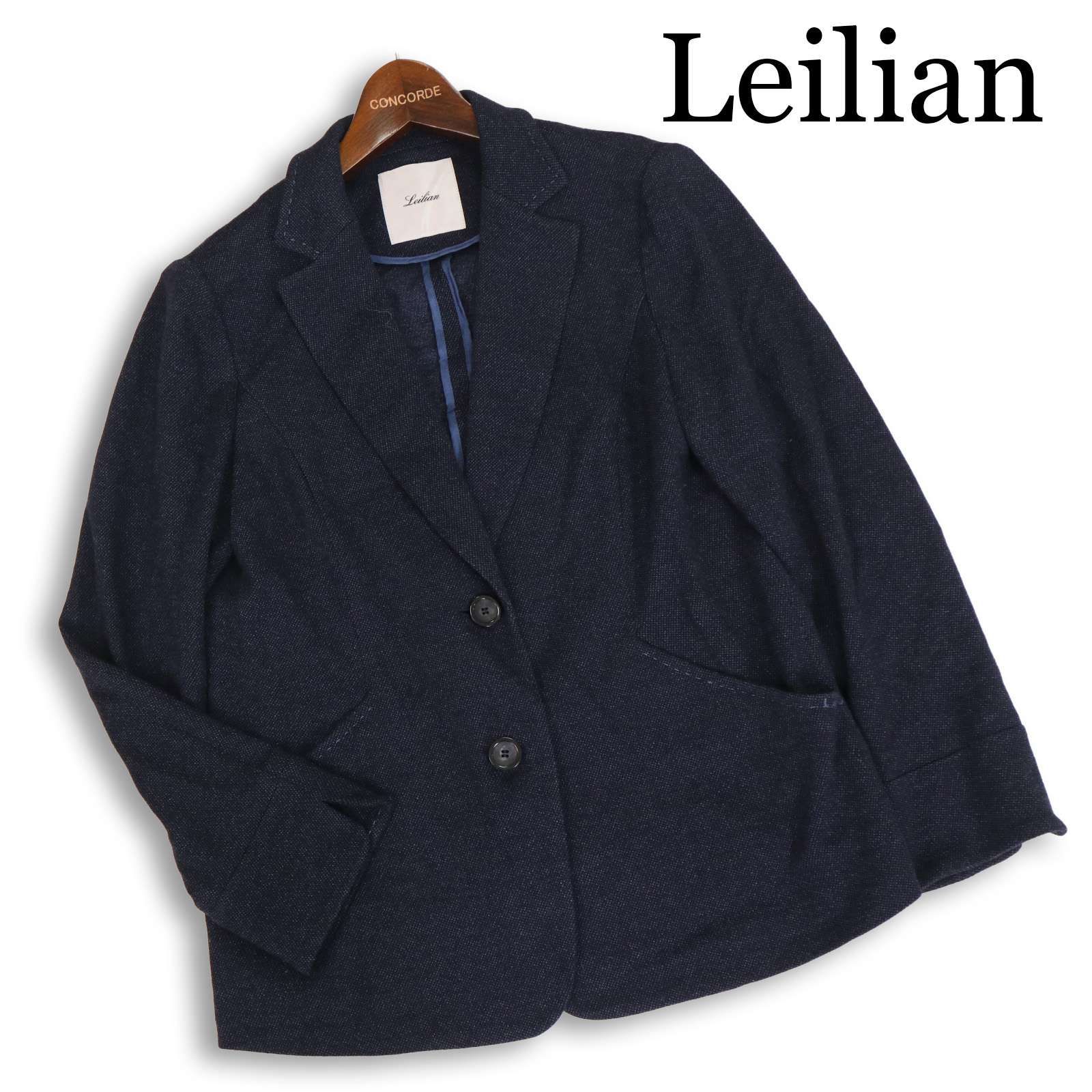 Leilian レリアン 秋冬 ロロピアーナ★ ウール アンコン テーラード ジャケット 日本製 大きいサイズ Sz.13 レディース 紺
