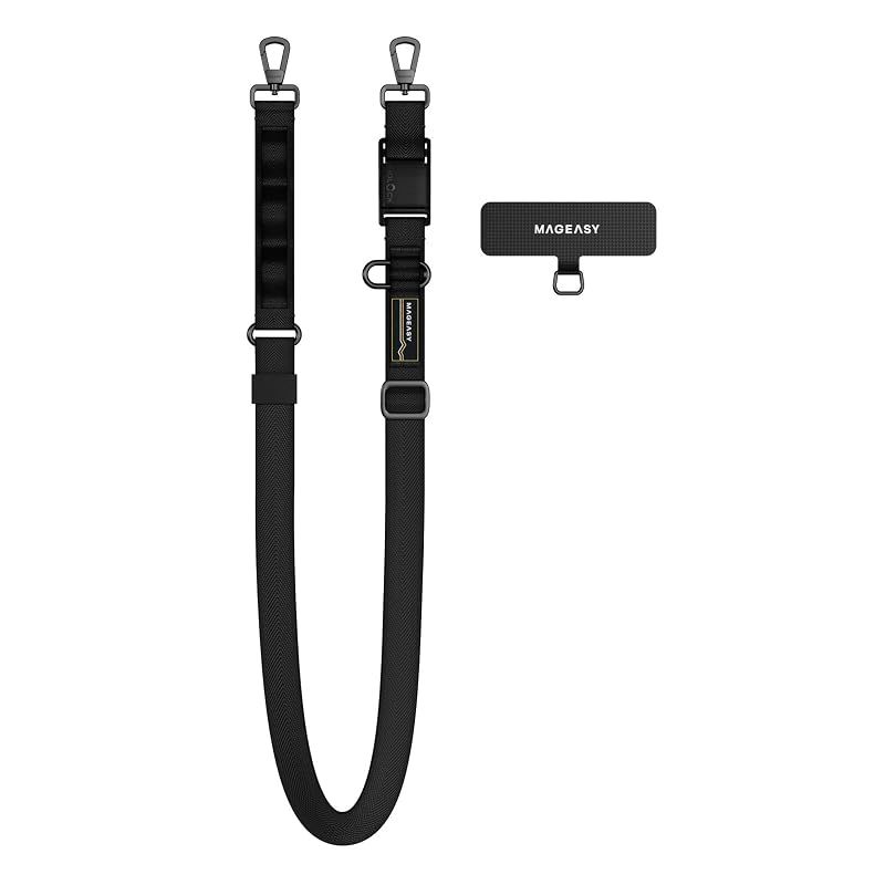 【新品】 [MagEasy] スマホ ショルダー 首掛け 肩掛け 太め ちぎれない ストラップホルダー 付 取り外し 可 スマホショルダー ストラップ 落下防止 レディース メンズ Utility Strap Dual (20mm) ブラック