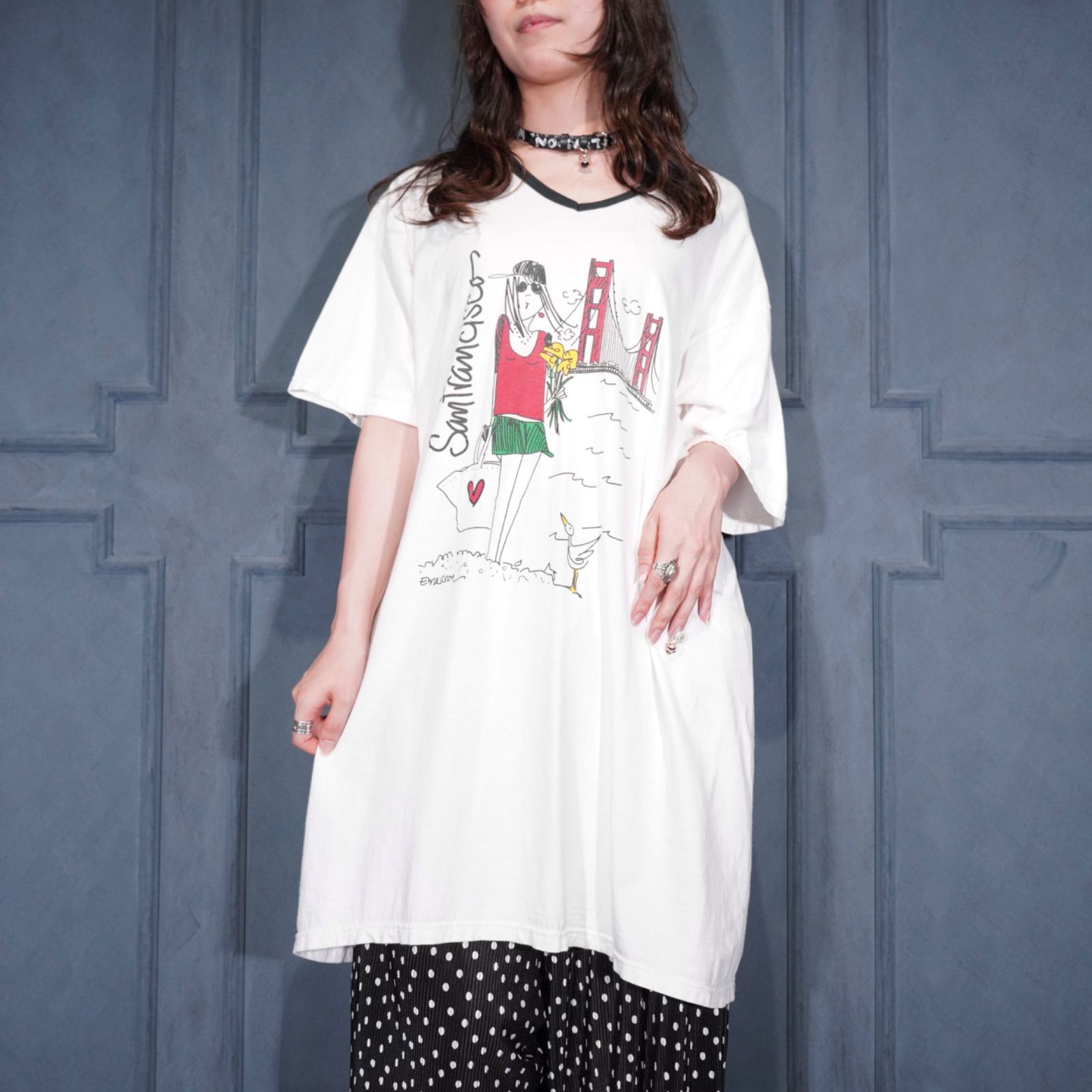 USA VINTAGE EMERSON STREET CLOTHING CO. PRINT DESIGN T SHIRT ONE PIECE/アメリカ古着プリントデザインTシャツワンピース