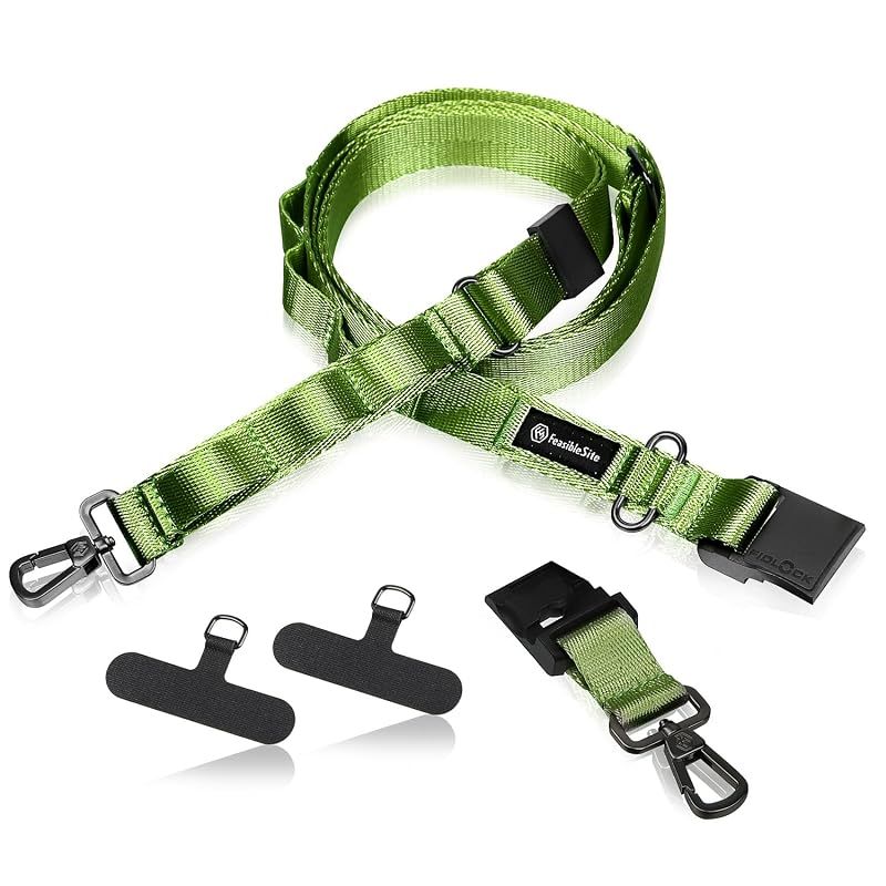 【新品】 [FeasibleSite] スマホ ショルダーストラップ 【瞬間着脱！】 首掛け 長さ105cm～160cm 幅2.0cm (グラスグリーン)