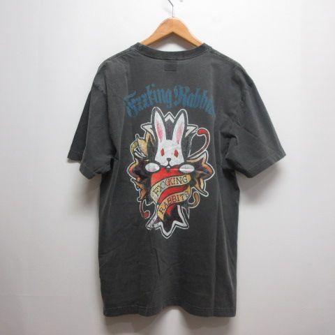 エフアールツー FR2 美品 Fxxking Rabbits 半袖 Tシャツ ピグメント加工 M チャコールグレー バックプリント
