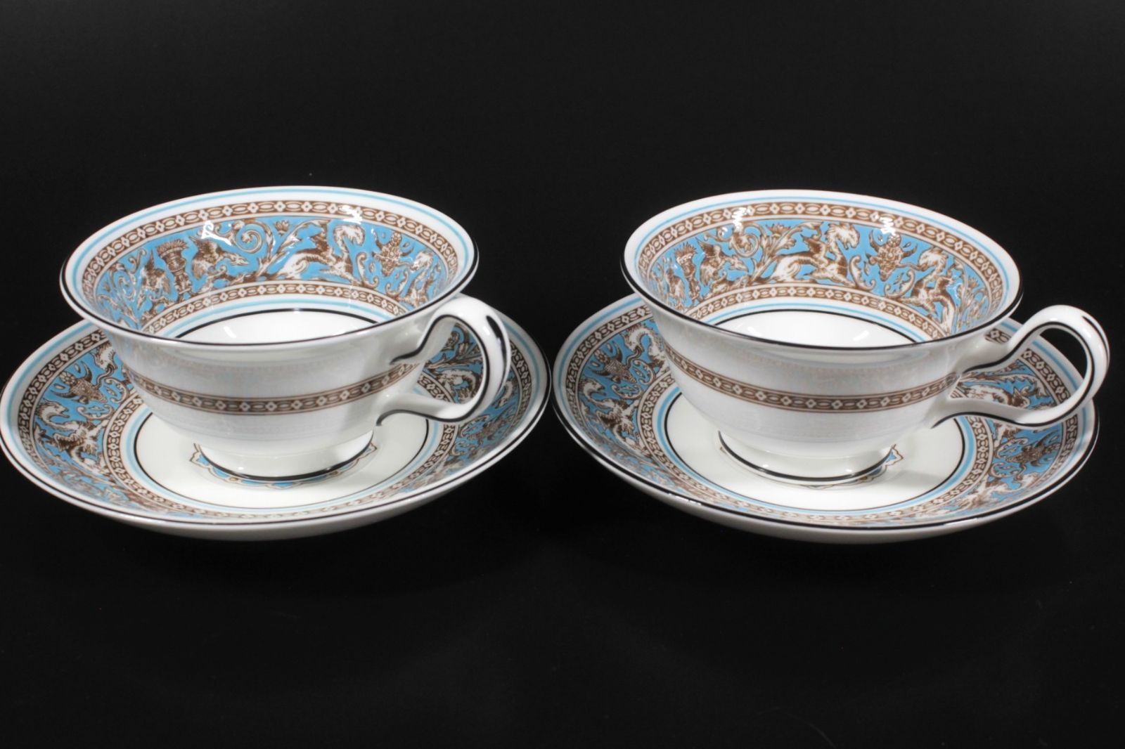 05【極美品】ウェッジウッド フロレンティーン ターコイズ ティーカップ＆ソーサー 2客セット WEDGWOOD