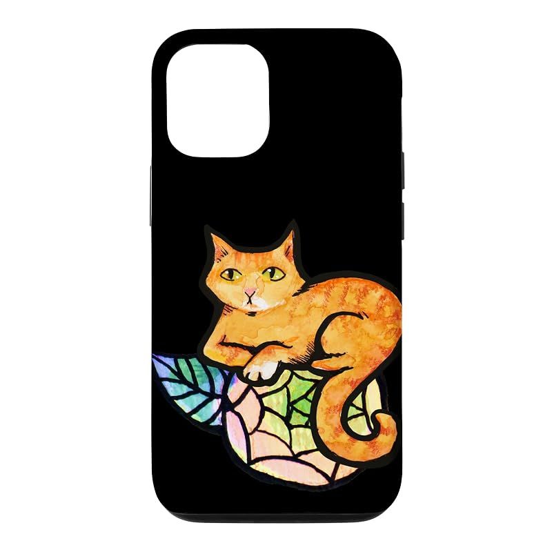 【新品】 オレンジ 猫 花柄 ガーデニング 生姜 キティ 猫 スマホケース iPhone 12/12 Pro 用