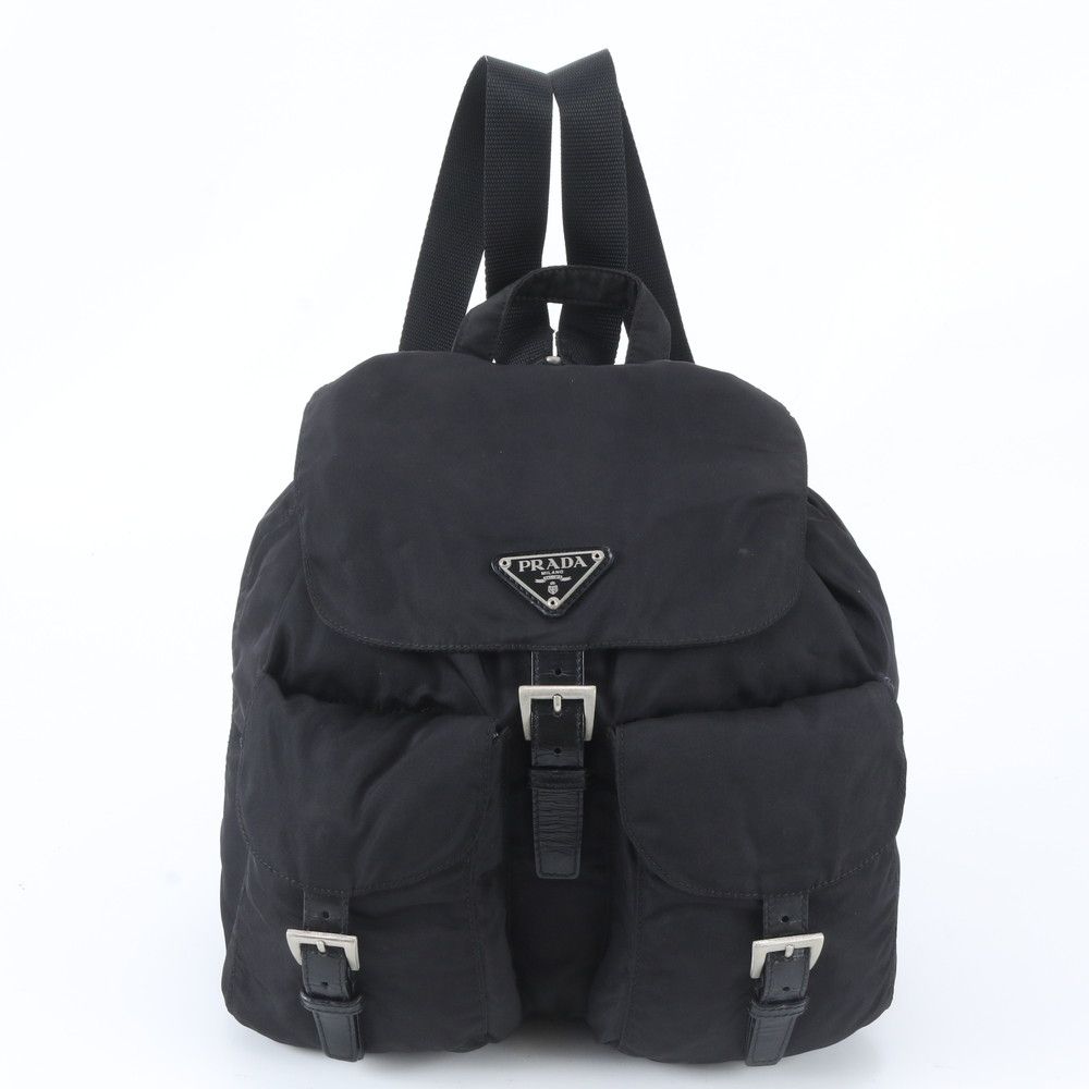 Prada Tesuto nylon triangle logo leather rucksack backpack bag black black ladies RRM EK41-4 [pre]