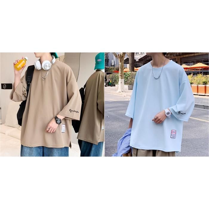 ☆ ブラック ☆ Lサイズ ☆ 五分袖Tシャツ メンズ ビッグ メンズ Tシャツ ビッグシルエット トップス 無地 おしゃれ 大きめ ゆったり ワンポイント カジュアル 春 夏 秋 大きいサイズ カットソー シンプル かっこいい オーバーサイズ thumbnail 8