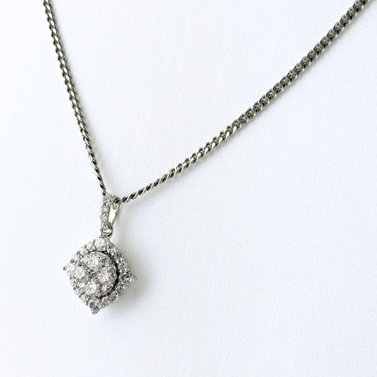 メレダイヤ プラチナ WG ホワイトゴールド ペンダント ダイヤモンド ネックレス Pt850 K18 WG レディース 【中古】