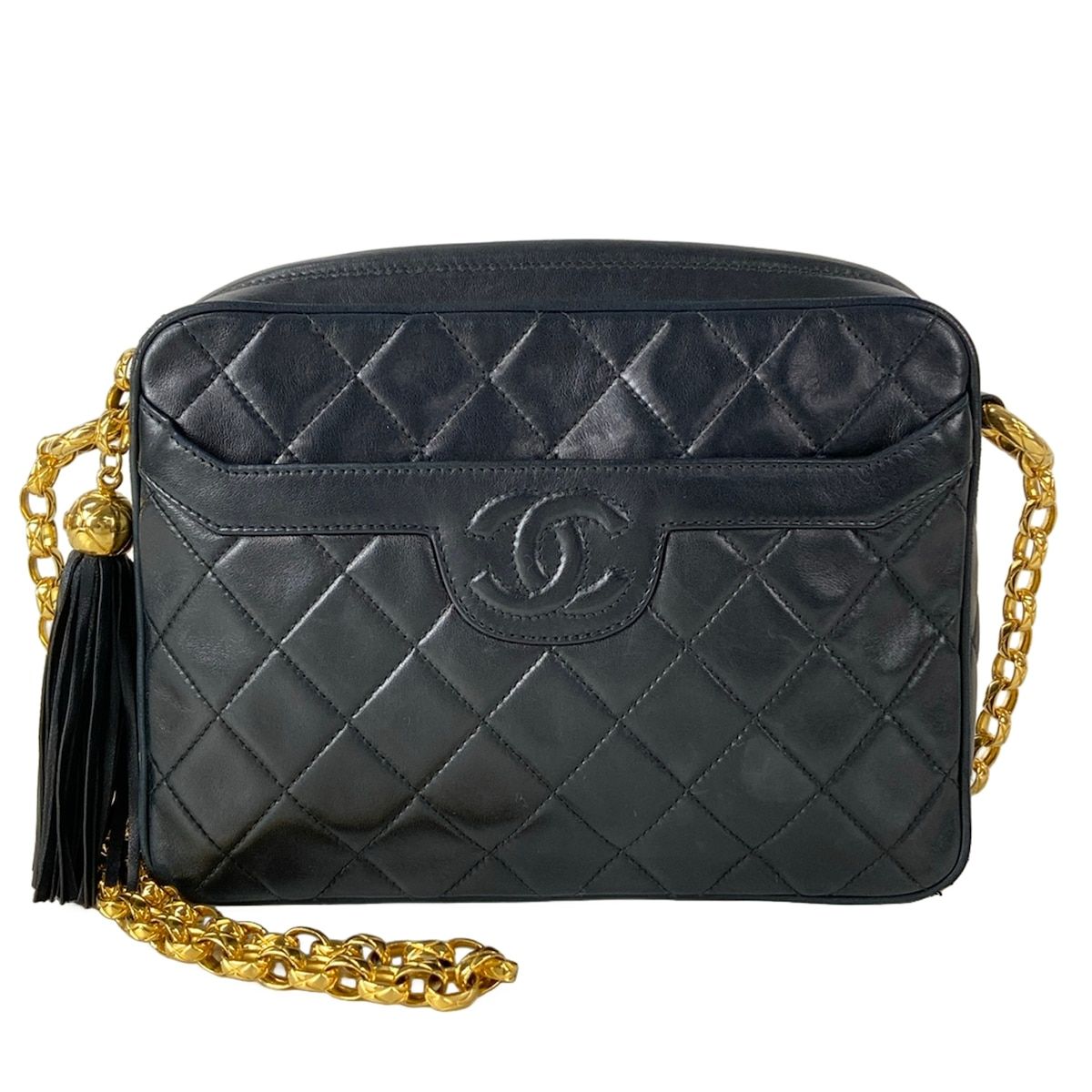 CHANEL(シャネル) ショルダーバッグ マトラッセ 黒 チェーンショルダー/ゴールド金具/タッセル/ビジューチェーン ラムスキン 159,250円